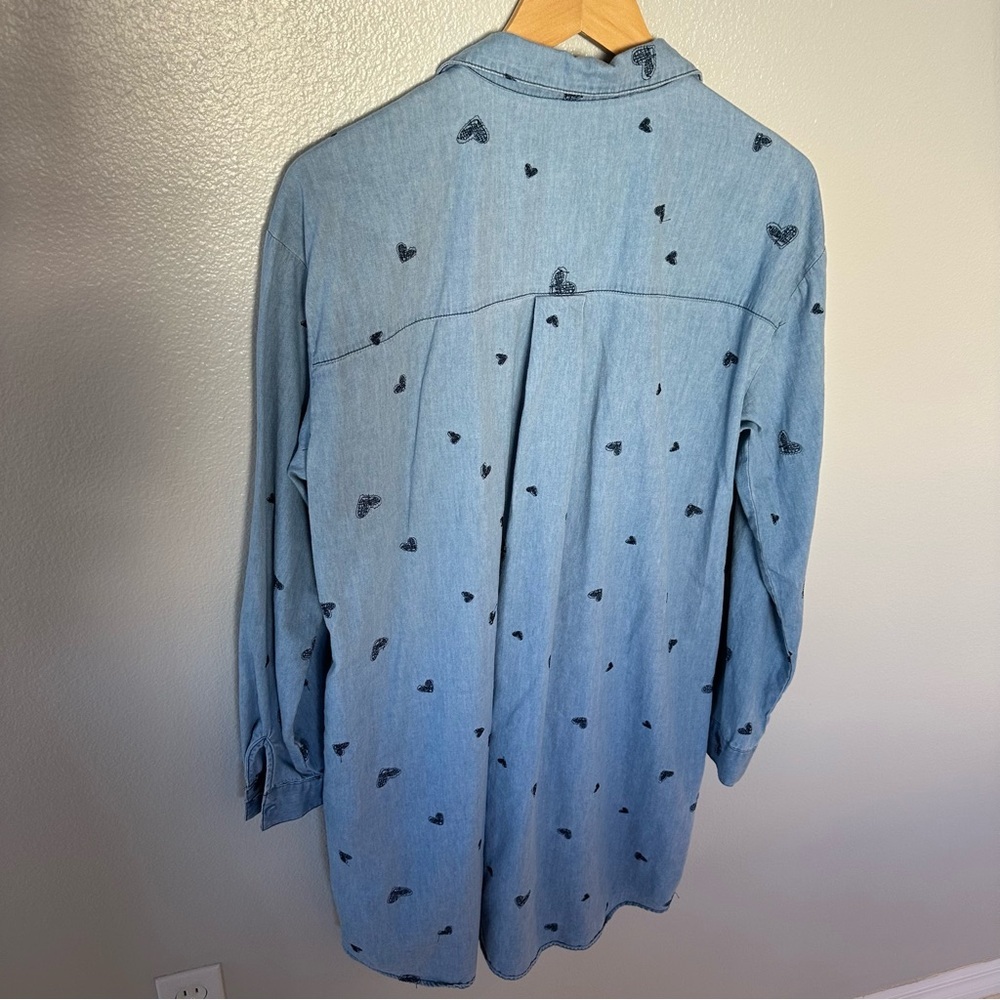 Jane+Delancey Blue Chambray Embroidered Long Sleeve Button Up Jean Dress, M - Picture 5 of 7